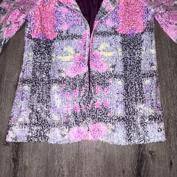 CHLOE K. MULTI-COLOR SEQUIN LONG SLEEVE BLAZER JACKET LINED SIZE MEDIUM FLASHY - Picture 2 of 6